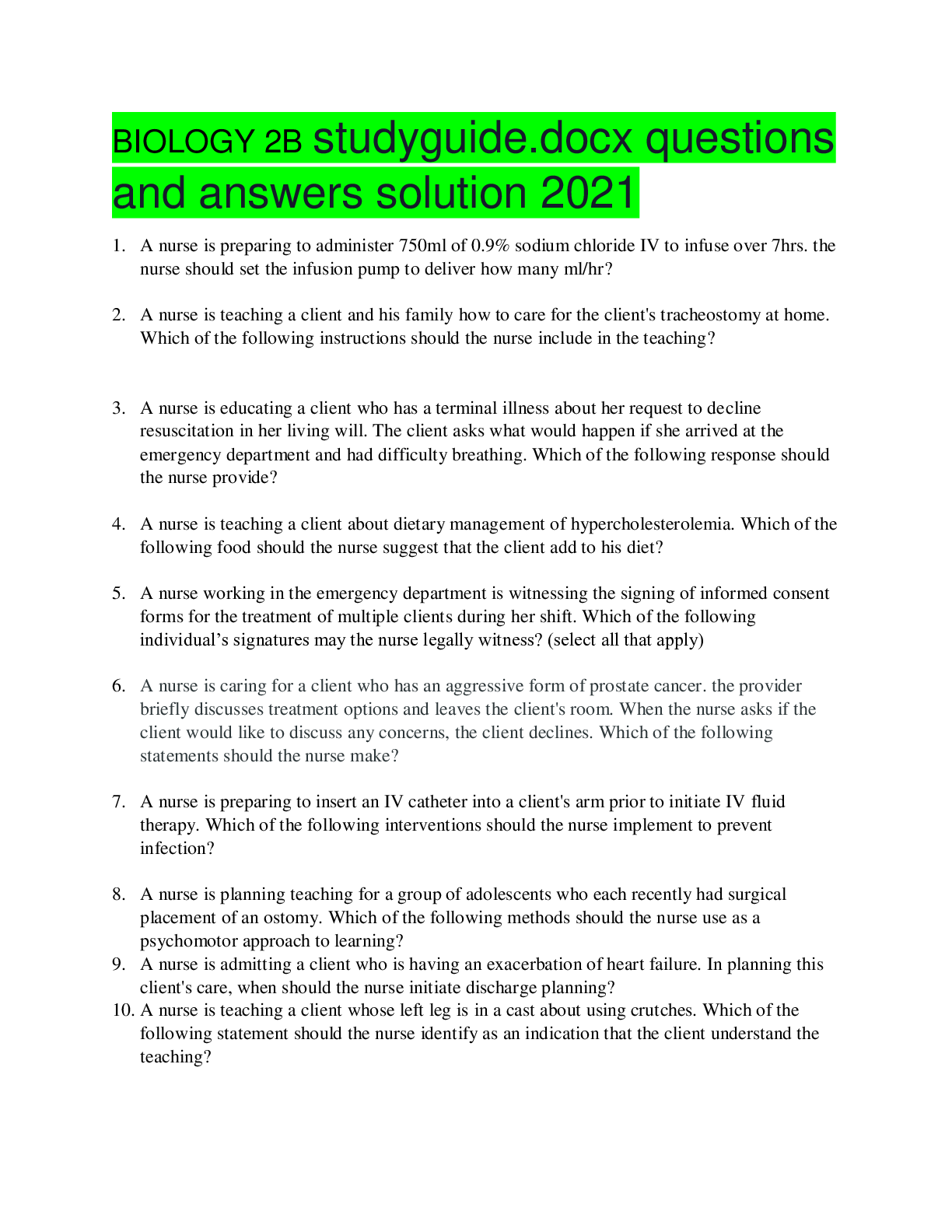 Preview image of BIOLOGY 2B studyguide.docx questions and answers solution 2021 document